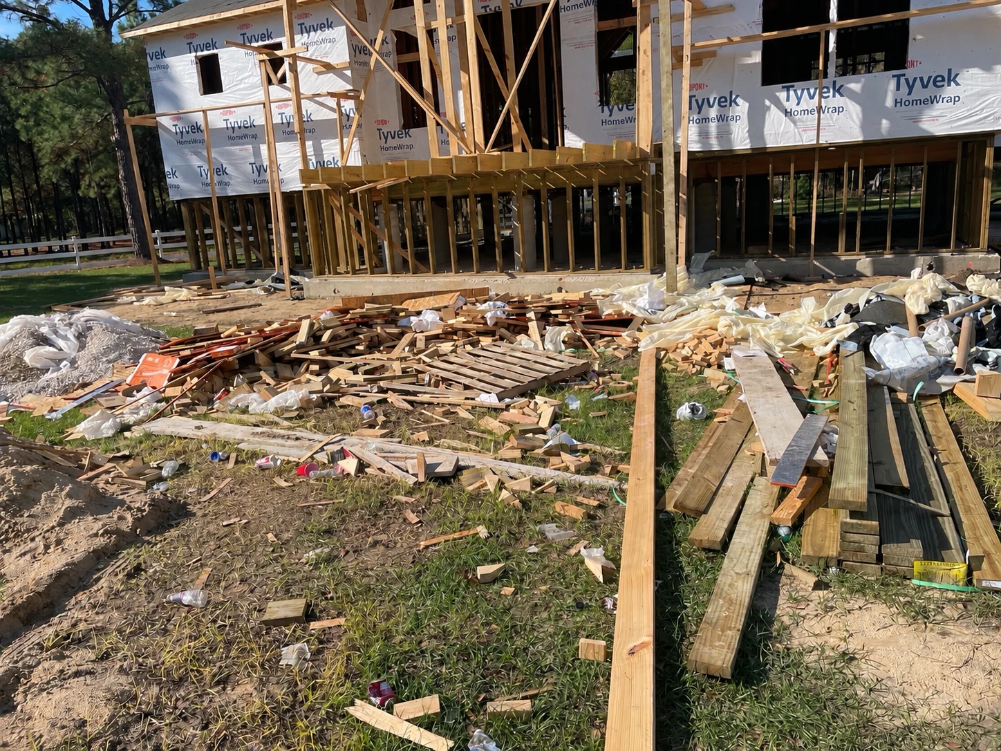 Wood and construction debris at a house project